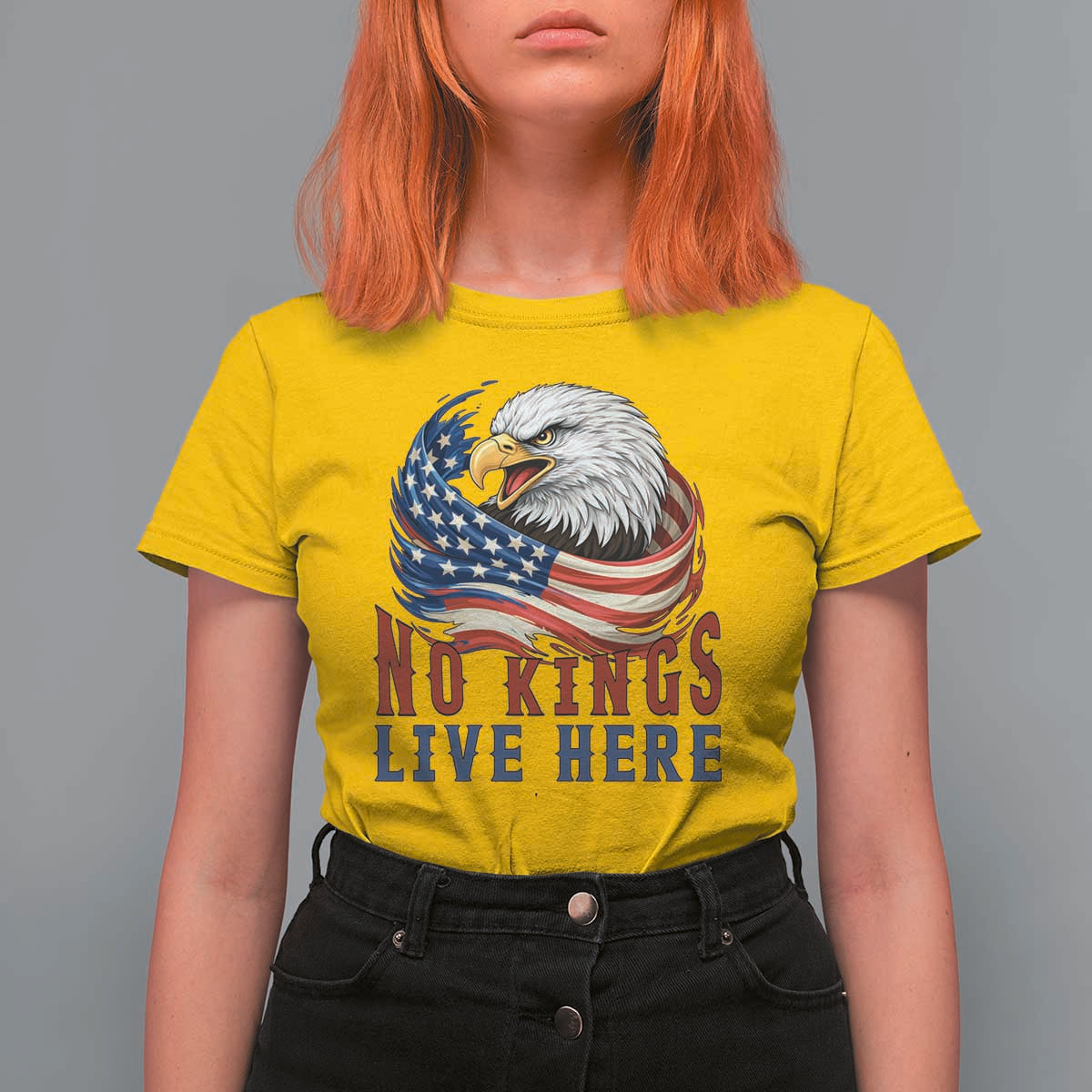 No Kings Live Here T Shirt For Women Patriotic American Eagle