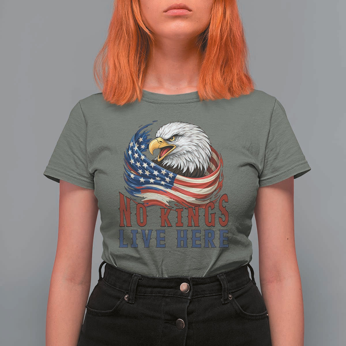 No Kings Live Here T Shirt For Women Patriotic American Eagle