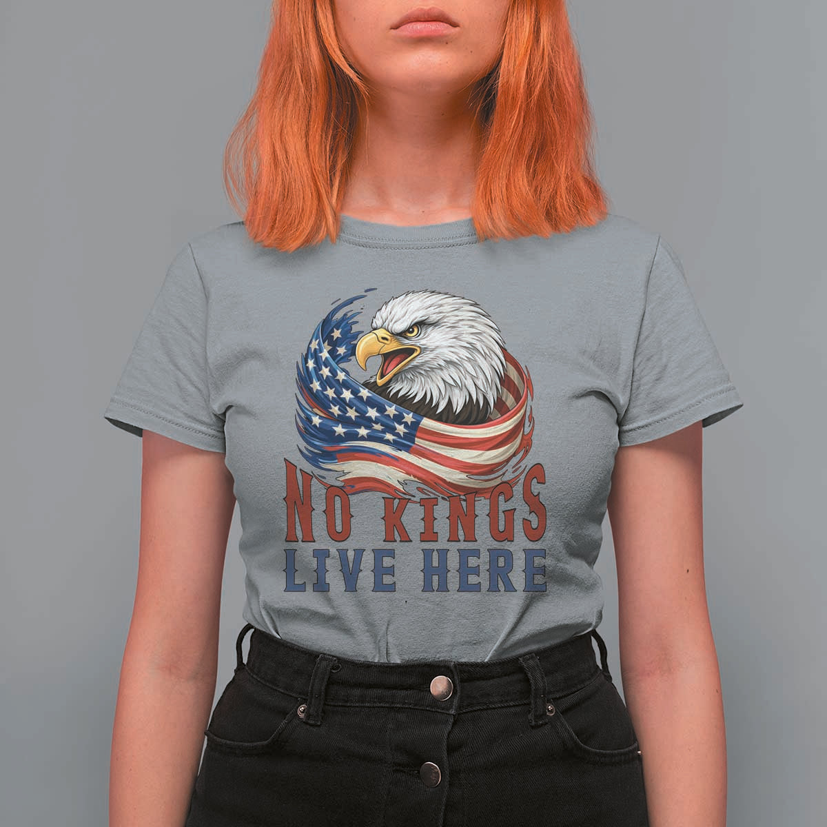 No Kings Live Here T Shirt For Women Patriotic American Eagle