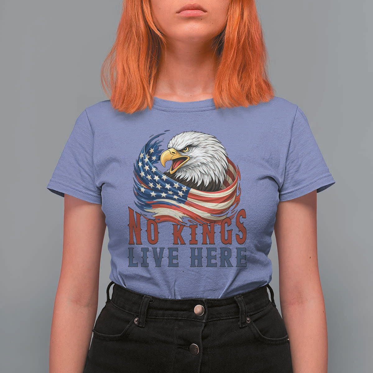 No Kings Live Here T Shirt For Women Patriotic American Eagle