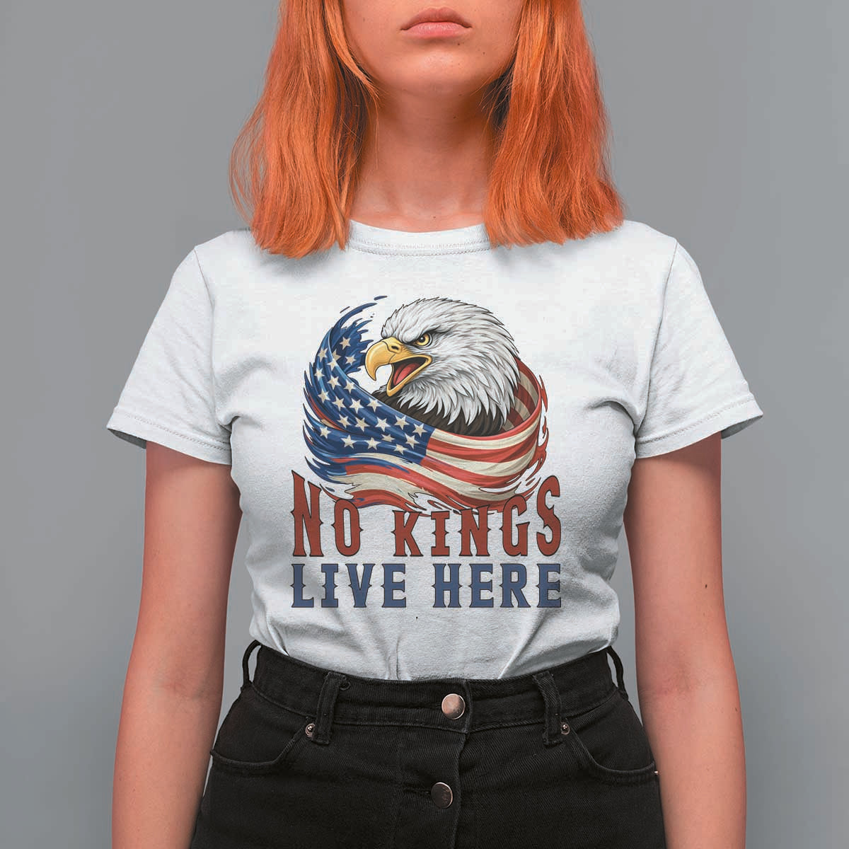 No Kings Live Here T Shirt For Women Patriotic American Eagle