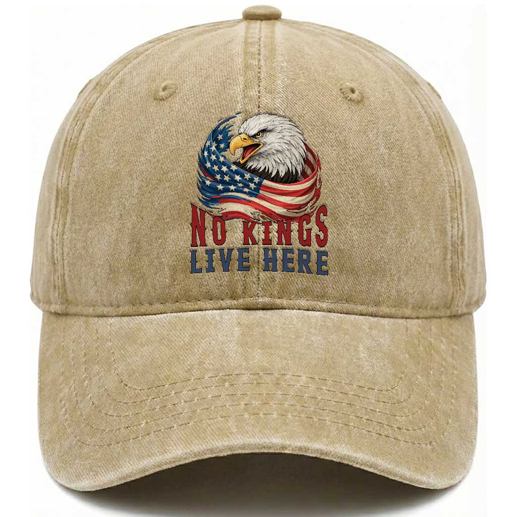 No Kings Live Here Washed Cotton Baseball Cap Patriotic American Eagle