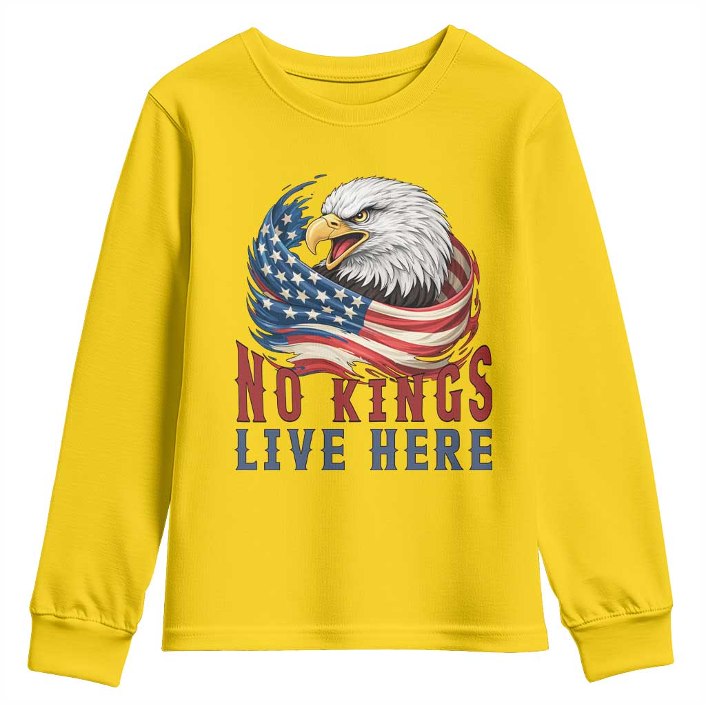 No Kings Live Here Youth Sweatshirt Patriotic American Eagle