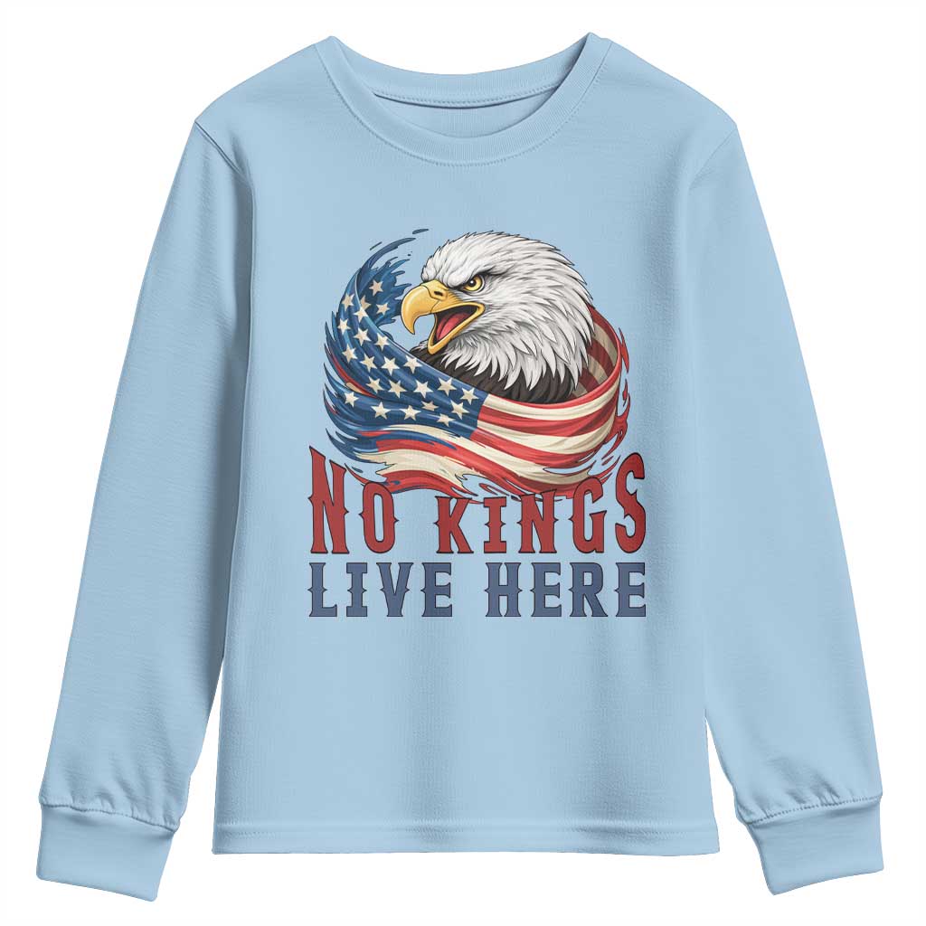 No Kings Live Here Youth Sweatshirt Patriotic American Eagle