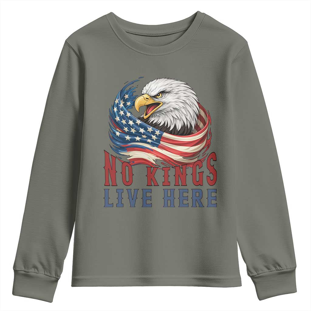 No Kings Live Here Youth Sweatshirt Patriotic American Eagle