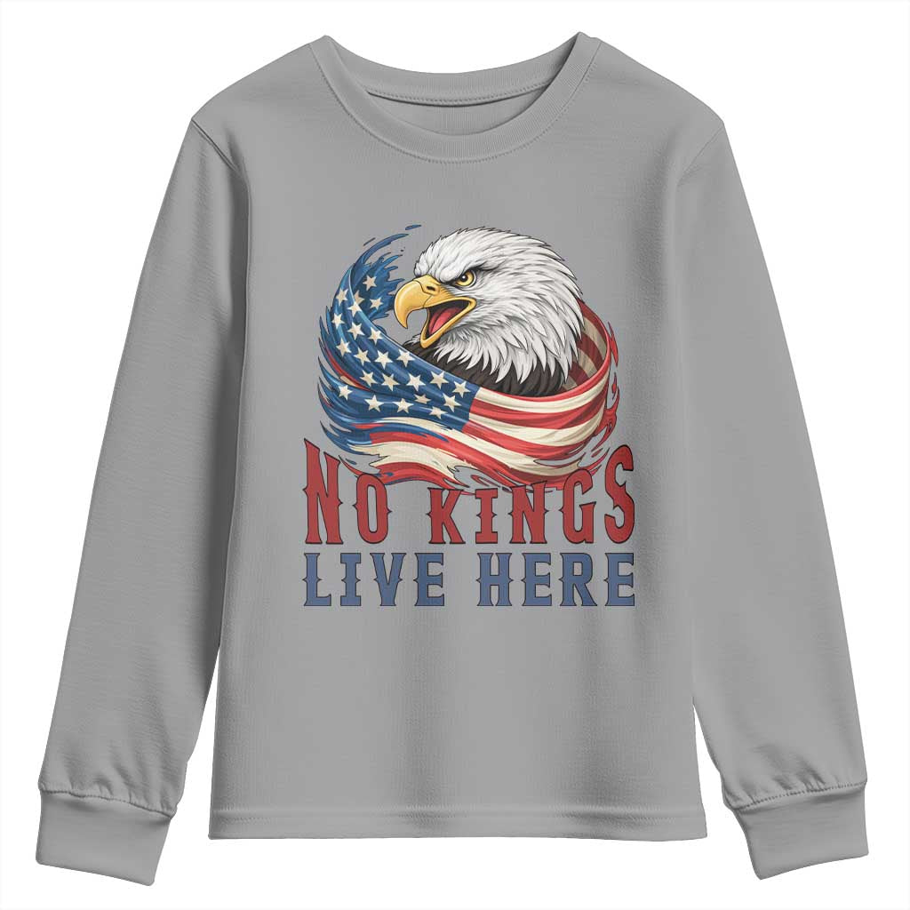 No Kings Live Here Youth Sweatshirt Patriotic American Eagle