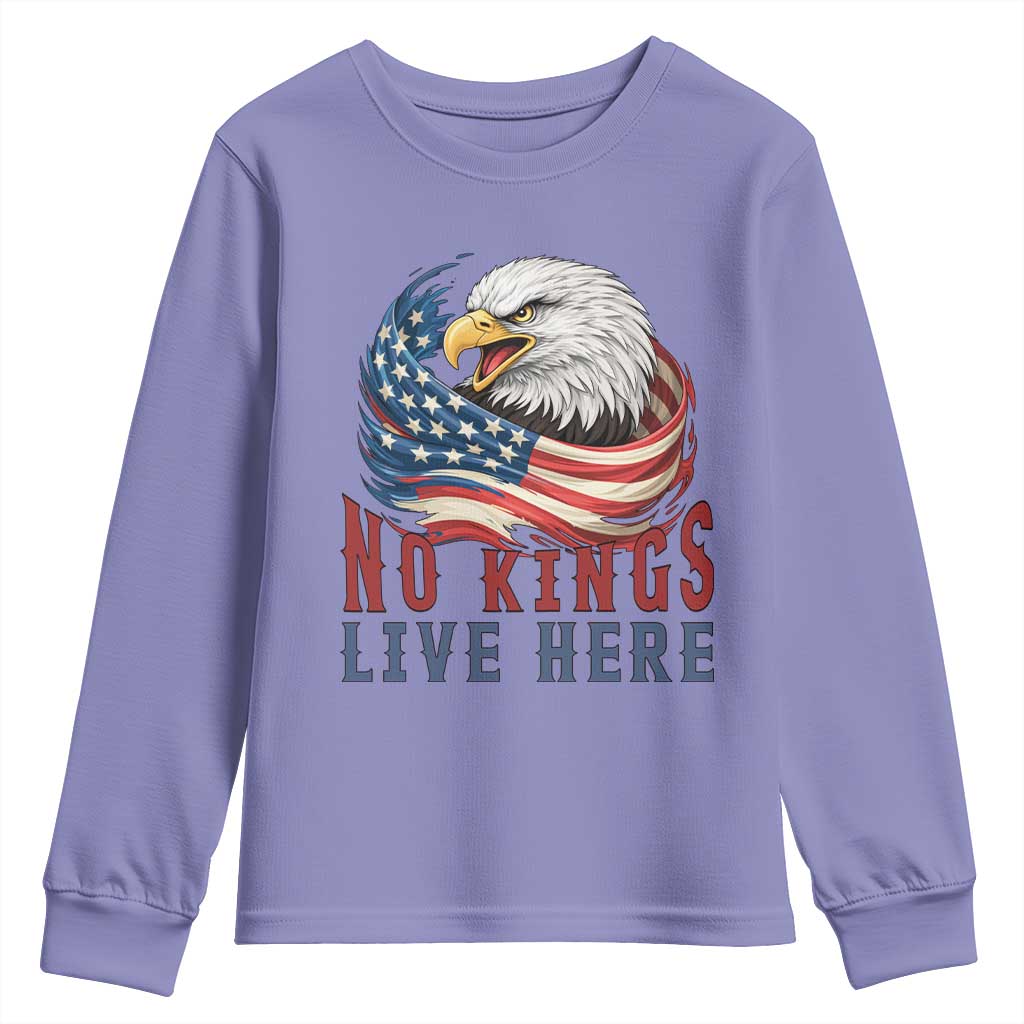 No Kings Live Here Youth Sweatshirt Patriotic American Eagle