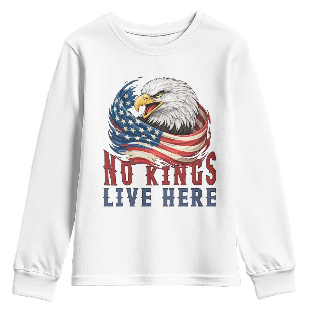 No Kings Live Here Youth Sweatshirt Patriotic American Eagle
