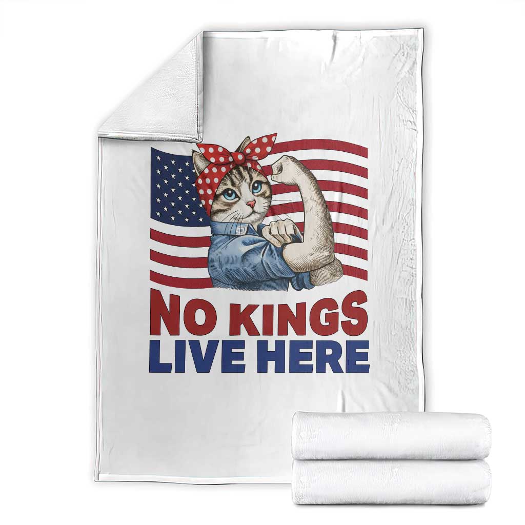 No Kings Live Here Throw Blanket Funny Rosie The Riveter Cat Feminist Gift