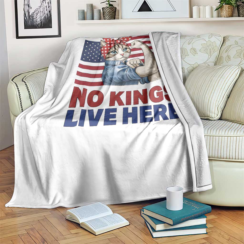 No Kings Live Here Throw Blanket Funny Rosie The Riveter Cat Feminist Gift