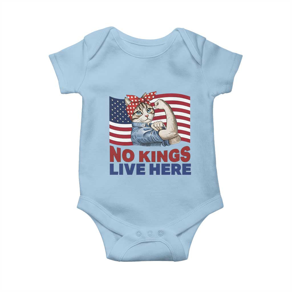 No Kings Live Here Baby Onesie Funny Rosie The Riveter Cat Feminist Gift