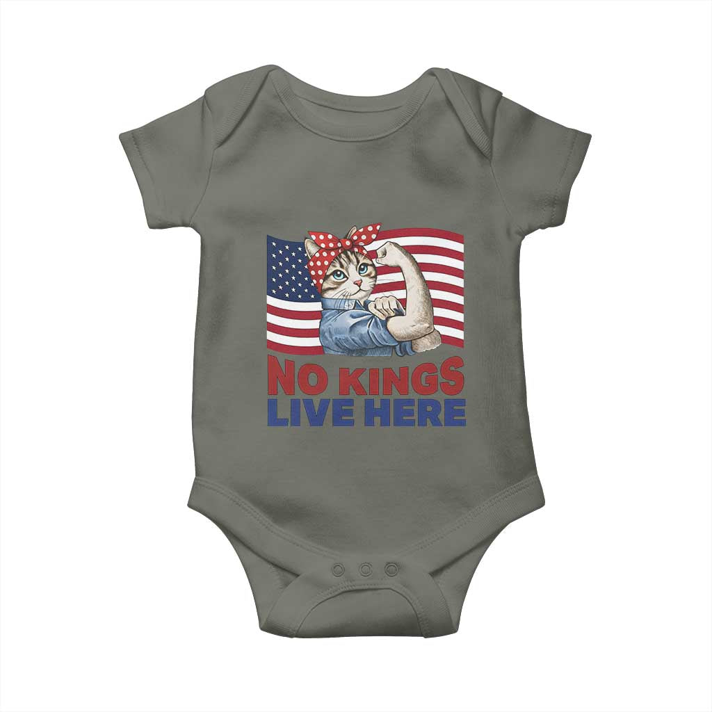 No Kings Live Here Baby Onesie Funny Rosie The Riveter Cat Feminist Gift