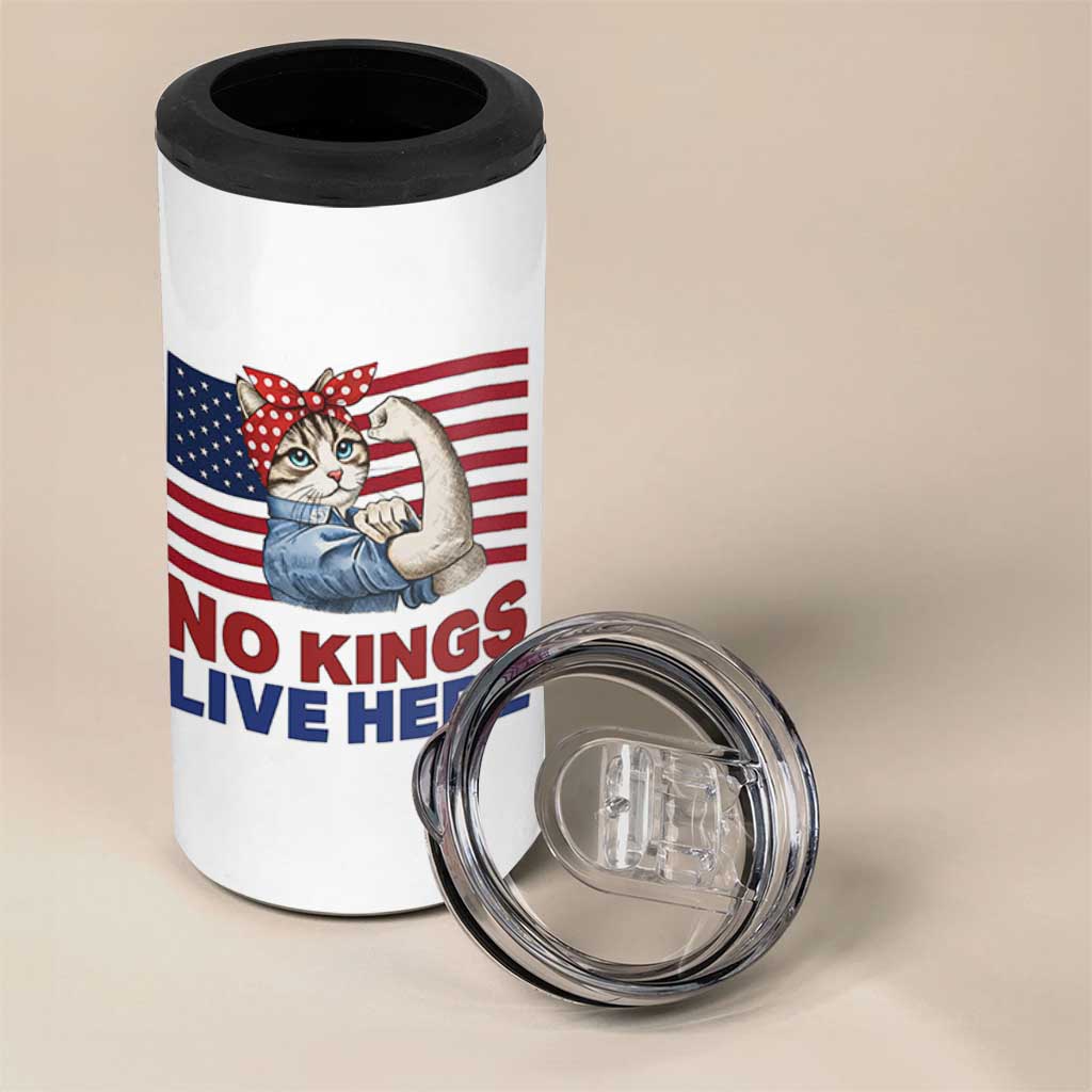 No Kings Live Here 4 in 1 Can Cooler Tumbler Funny Rosie The Riveter Cat Feminist Gift