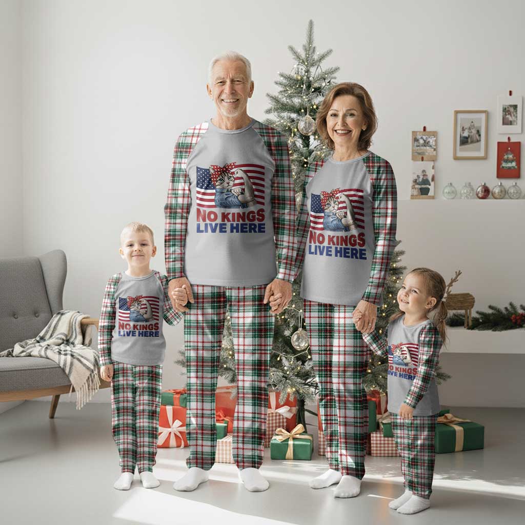 No Kings Live Here Plaid Pajama Set Funny Rosie The Riveter Cat Feminist Gift