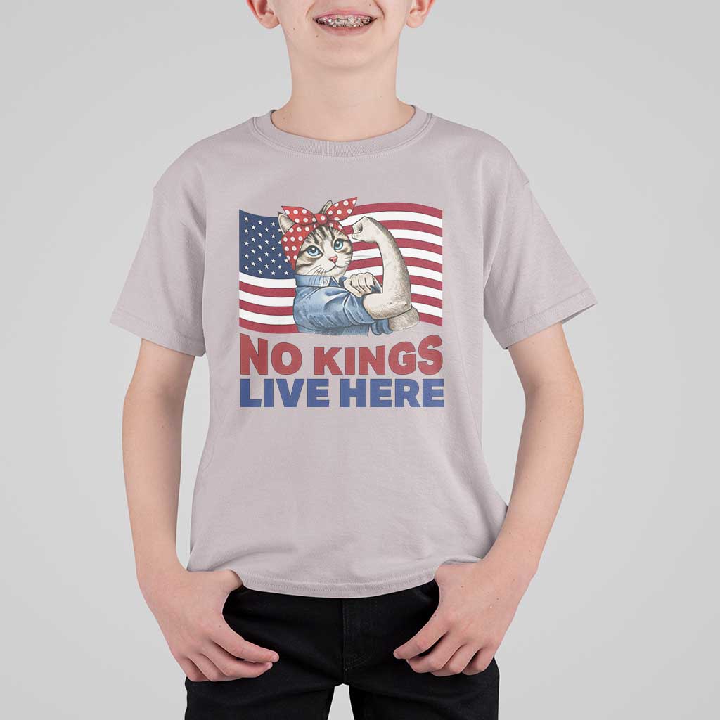 No Kings Live Here T Shirt For Kid Funny Rosie The Riveter Cat Feminist Gift