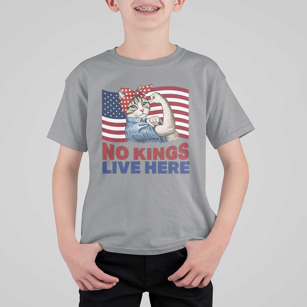 No Kings Live Here T Shirt For Kid Funny Rosie The Riveter Cat Feminist Gift