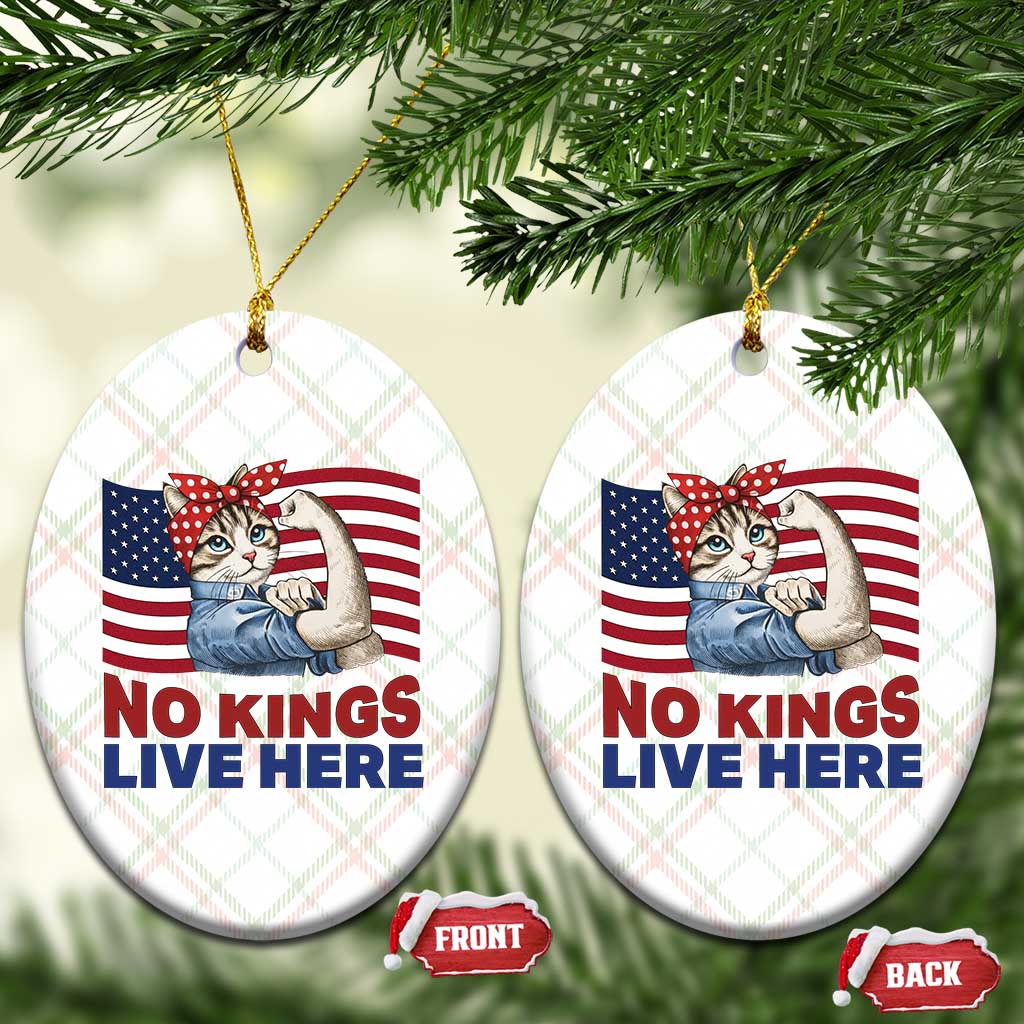 No Kings Live Here Ceramic Ornament Funny Rosie The Riveter Cat Feminist Gift