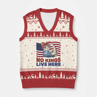 No Kings Live Here V-Neck Knit Sweater Vest Funny Rosie The Riveter Cat Feminist Gift
