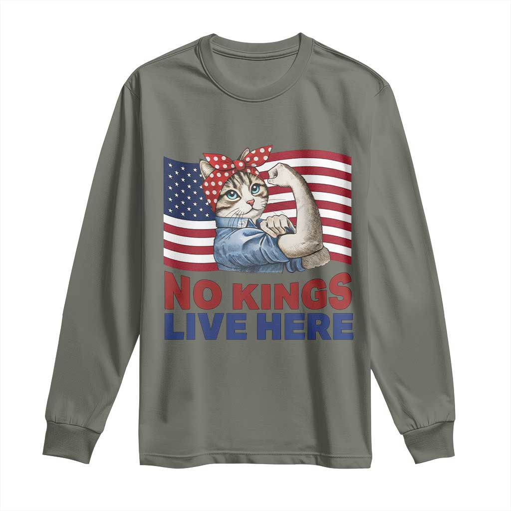 No Kings Live Here Long Sleeve Shirt Funny Rosie The Riveter Cat Feminist Gift