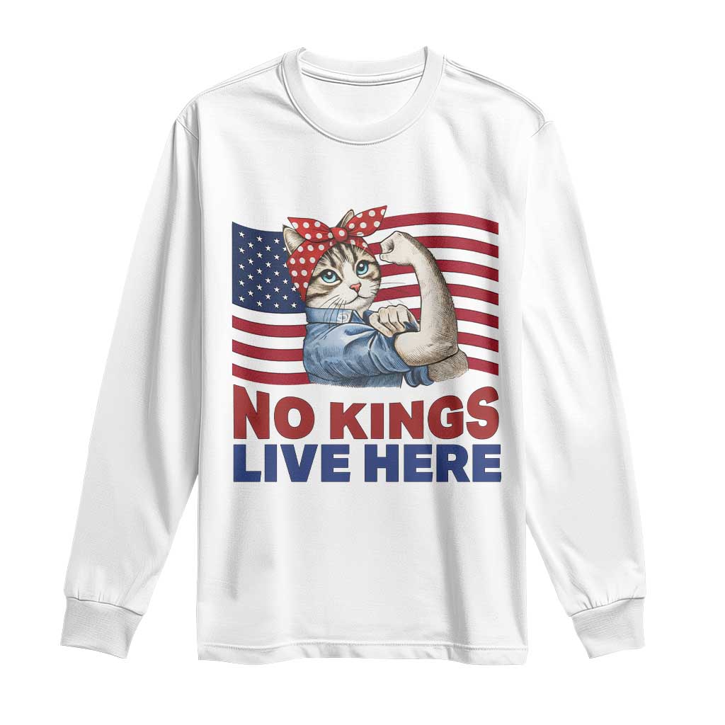 No Kings Live Here Long Sleeve Shirt Funny Rosie The Riveter Cat Feminist Gift