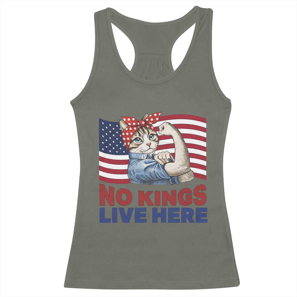No Kings Live Here Racerback Tank Top Funny Rosie The Riveter Cat Feminist Gift