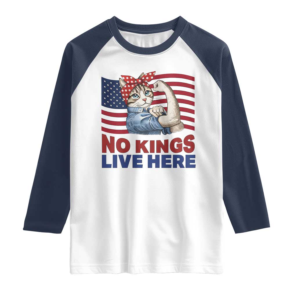 No Kings Live Here Raglan Shirt Funny Rosie The Riveter Cat Feminist Gift