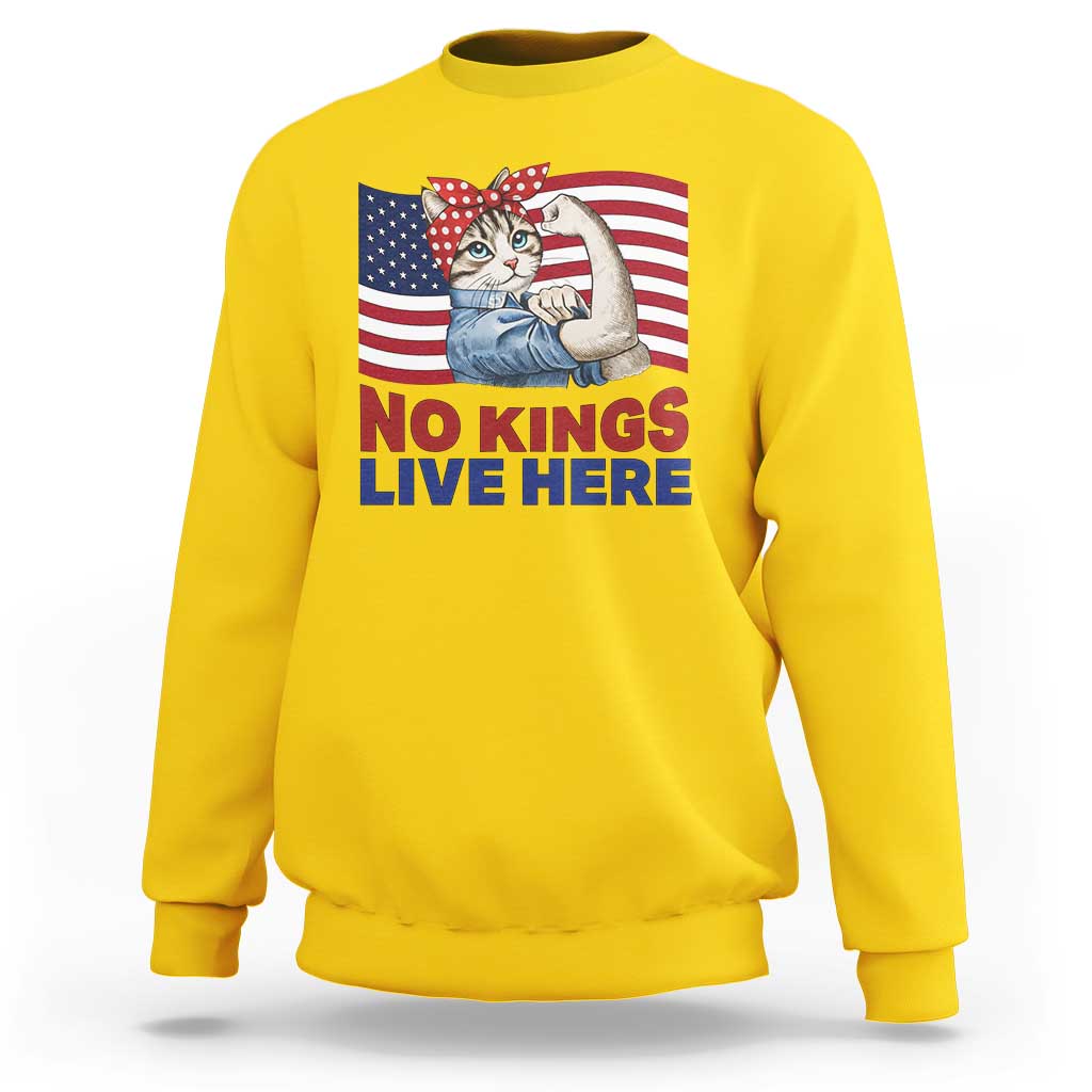 No Kings Live Here Sweatshirt Funny Rosie The Riveter Cat Feminist Gift