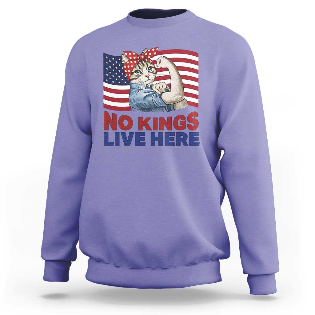 No Kings Live Here Sweatshirt Funny Rosie The Riveter Cat Feminist Gift