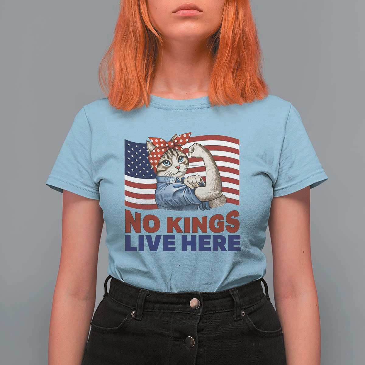 No Kings Live Here T Shirt For Women Funny Rosie The Riveter Cat Feminist Gift