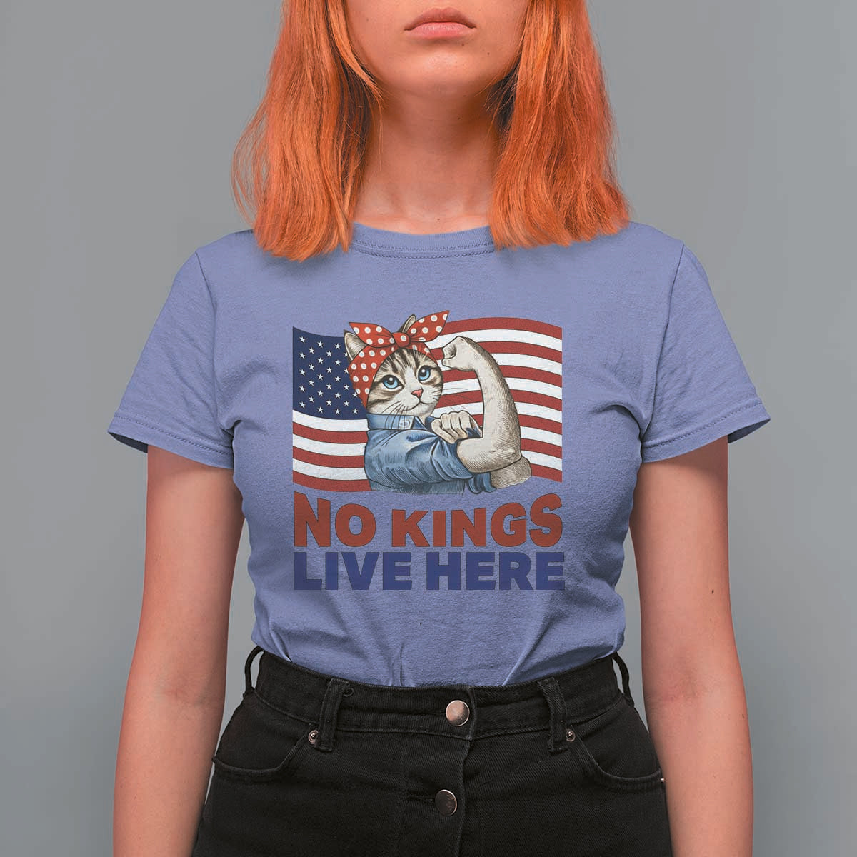 No Kings Live Here T Shirt For Women Funny Rosie The Riveter Cat Feminist Gift