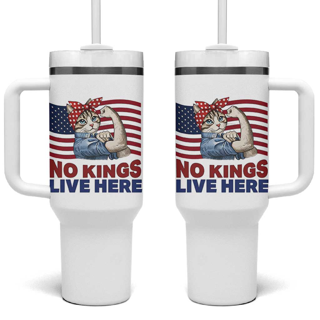 No Kings Live Here Tumbler With Handle Funny Rosie The Riveter Cat Feminist Gift