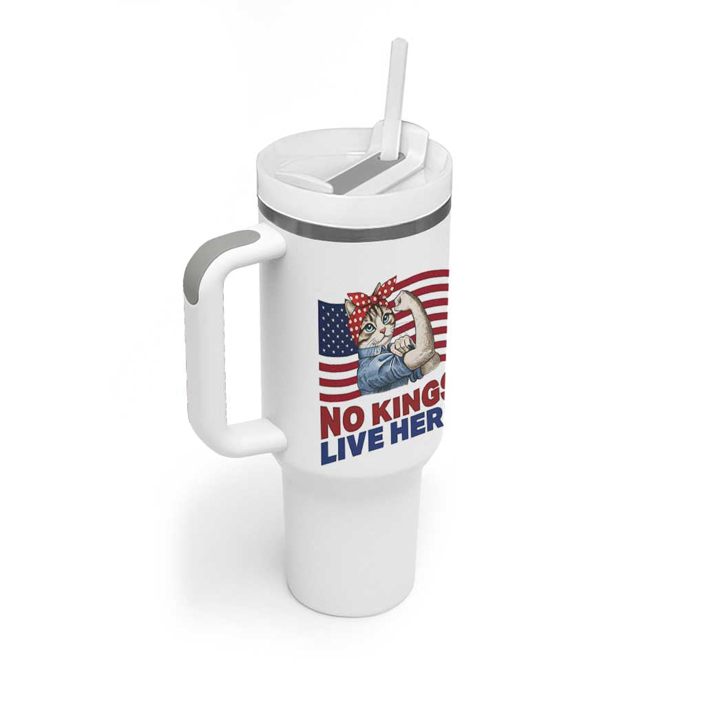 No Kings Live Here Tumbler With Handle Funny Rosie The Riveter Cat Feminist Gift