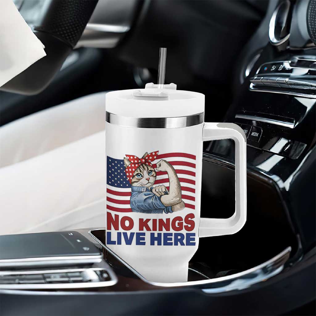 No Kings Live Here Tumbler With Handle Funny Rosie The Riveter Cat Feminist Gift