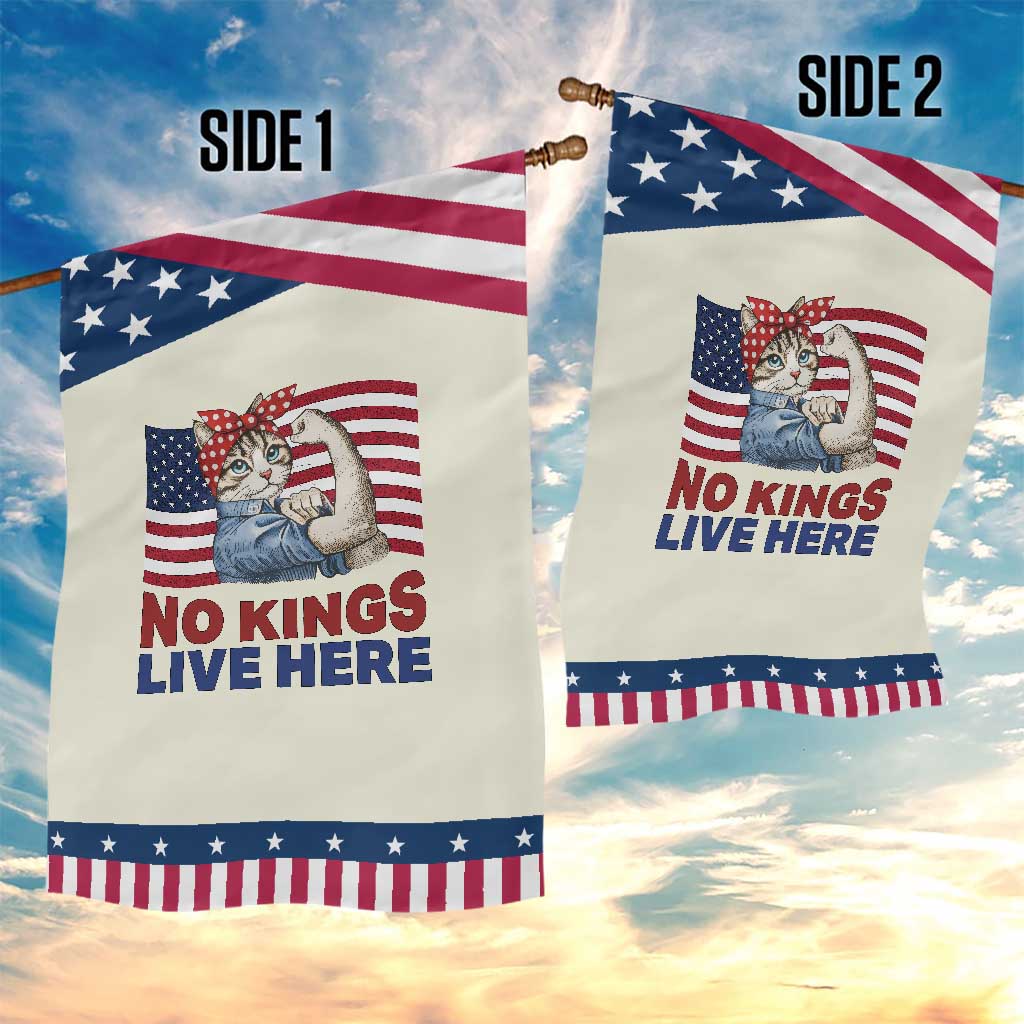 No Kings Live Here Garden Flag Funny Rosie The Riveter Cat Feminist Gift