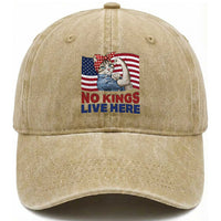 No Kings Live Here Washed Cotton Baseball Cap Funny Rosie The Riveter Cat Feminist Gift