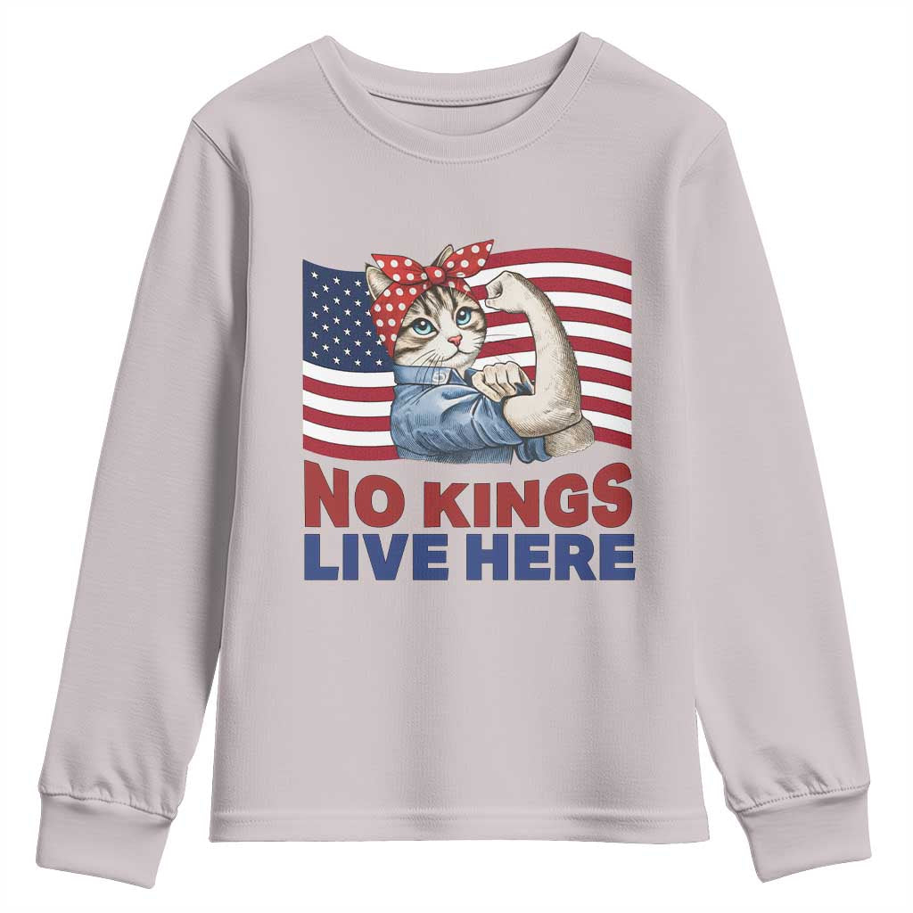 No Kings Live Here Youth Sweatshirt Funny Rosie The Riveter Cat Feminist Gift