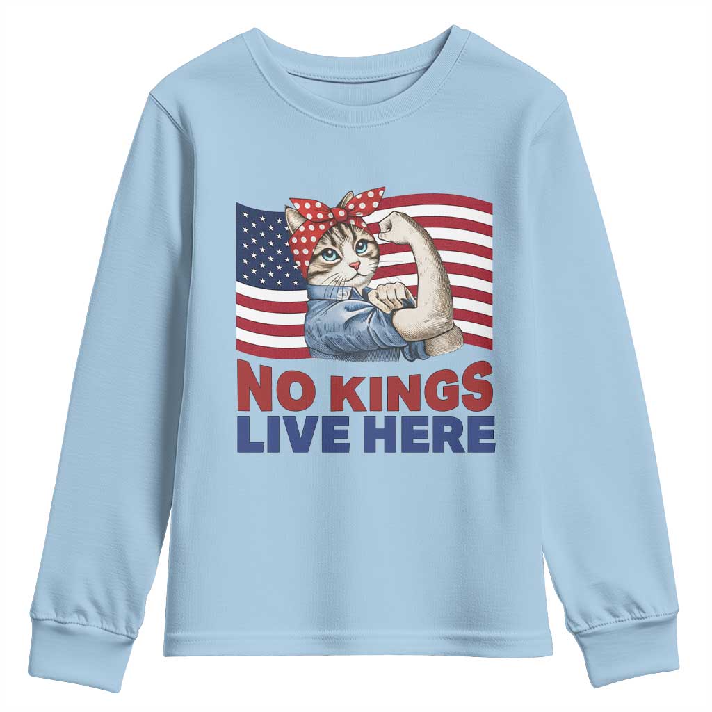 No Kings Live Here Youth Sweatshirt Funny Rosie The Riveter Cat Feminist Gift