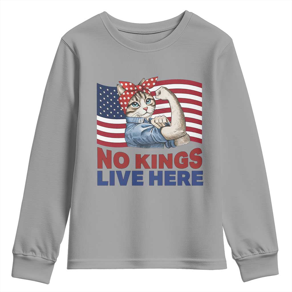 No Kings Live Here Youth Sweatshirt Funny Rosie The Riveter Cat Feminist Gift