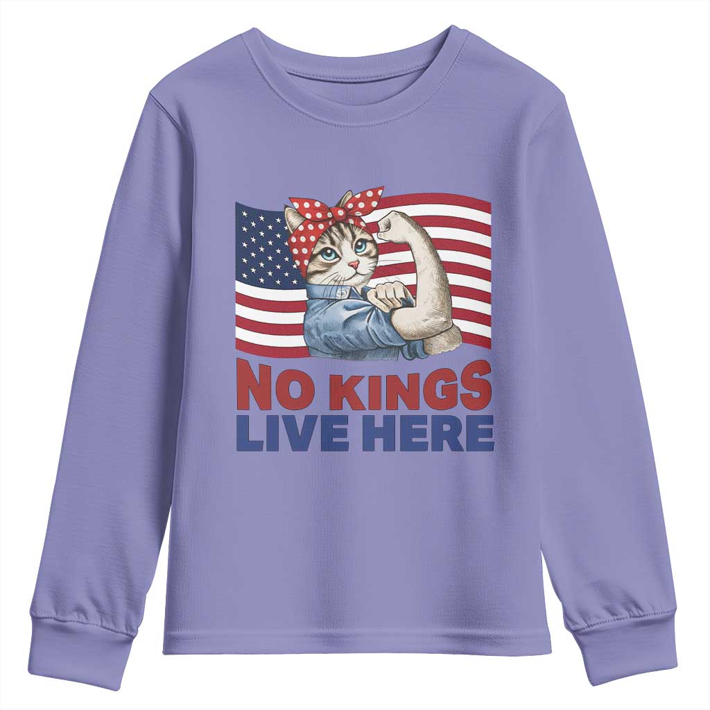 No Kings Live Here Youth Sweatshirt Funny Rosie The Riveter Cat Feminist Gift