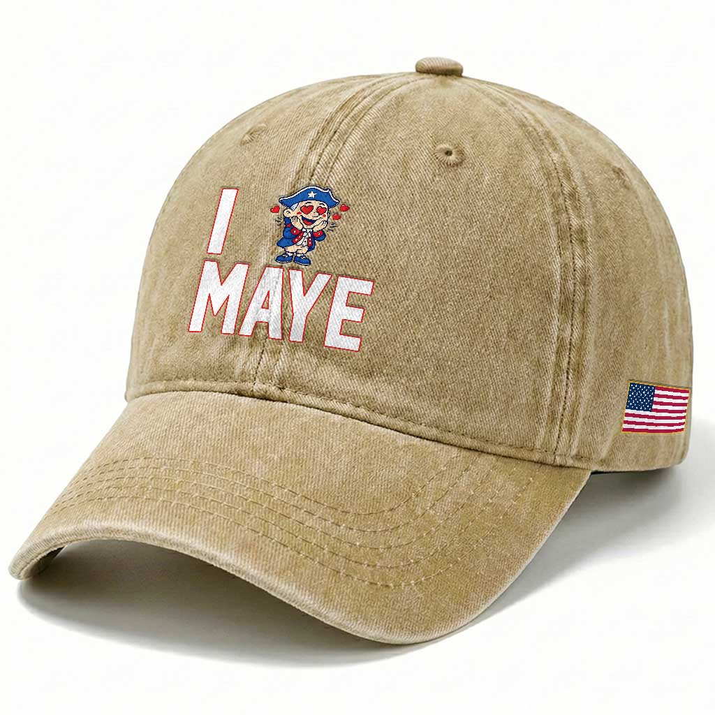 I Love Maye Washed Cotton Baseball Cap Funny QB Sport Fan