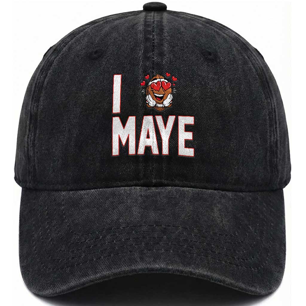 I Love Maye Washed Cotton Baseball Cap Football Lover Gift For NE Fan