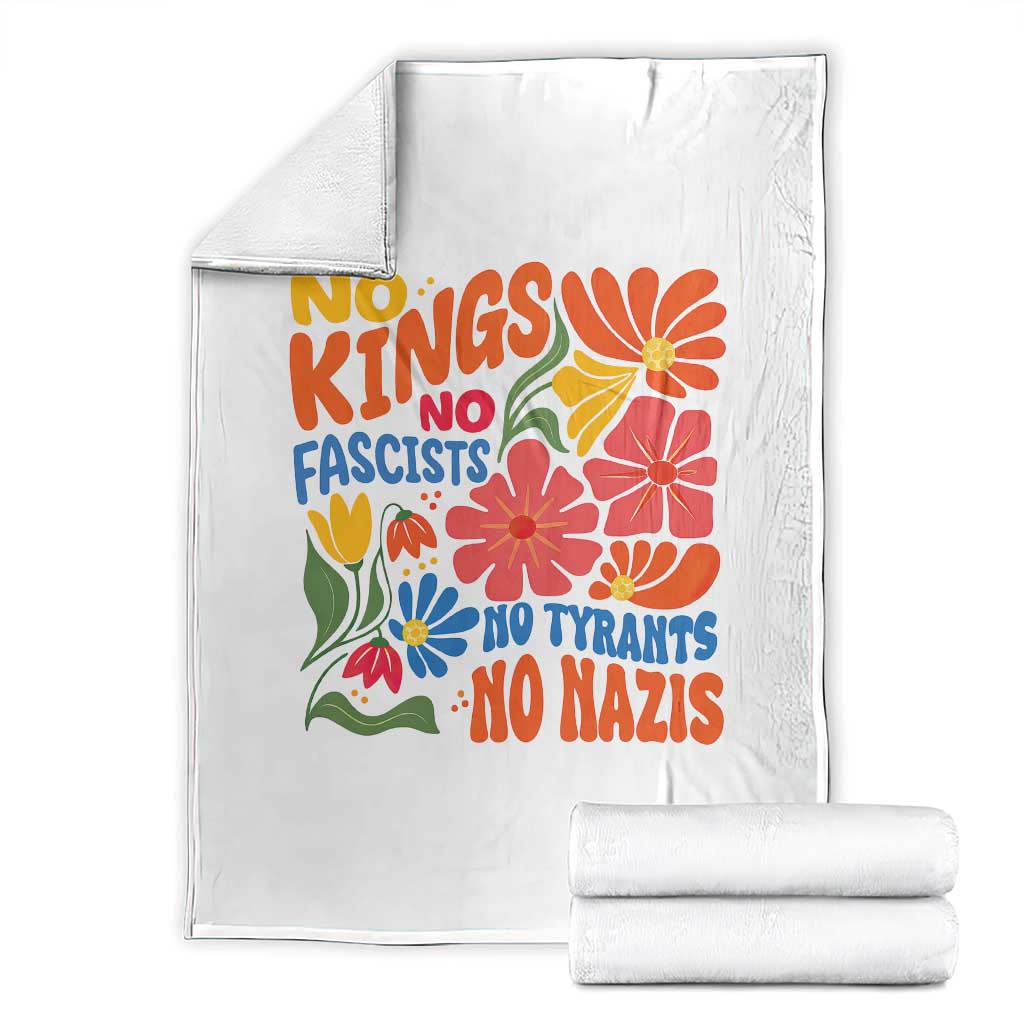 No Kings Wildflower Protest Throw Blanket No Fascists No Tyrants No Nazis