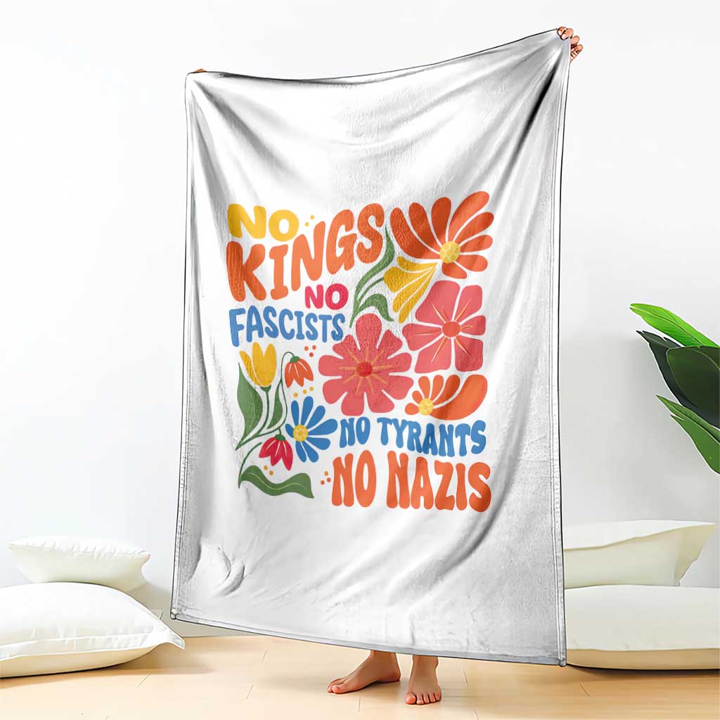 No Kings Wildflower Protest Throw Blanket No Fascists No Tyrants No Nazis
