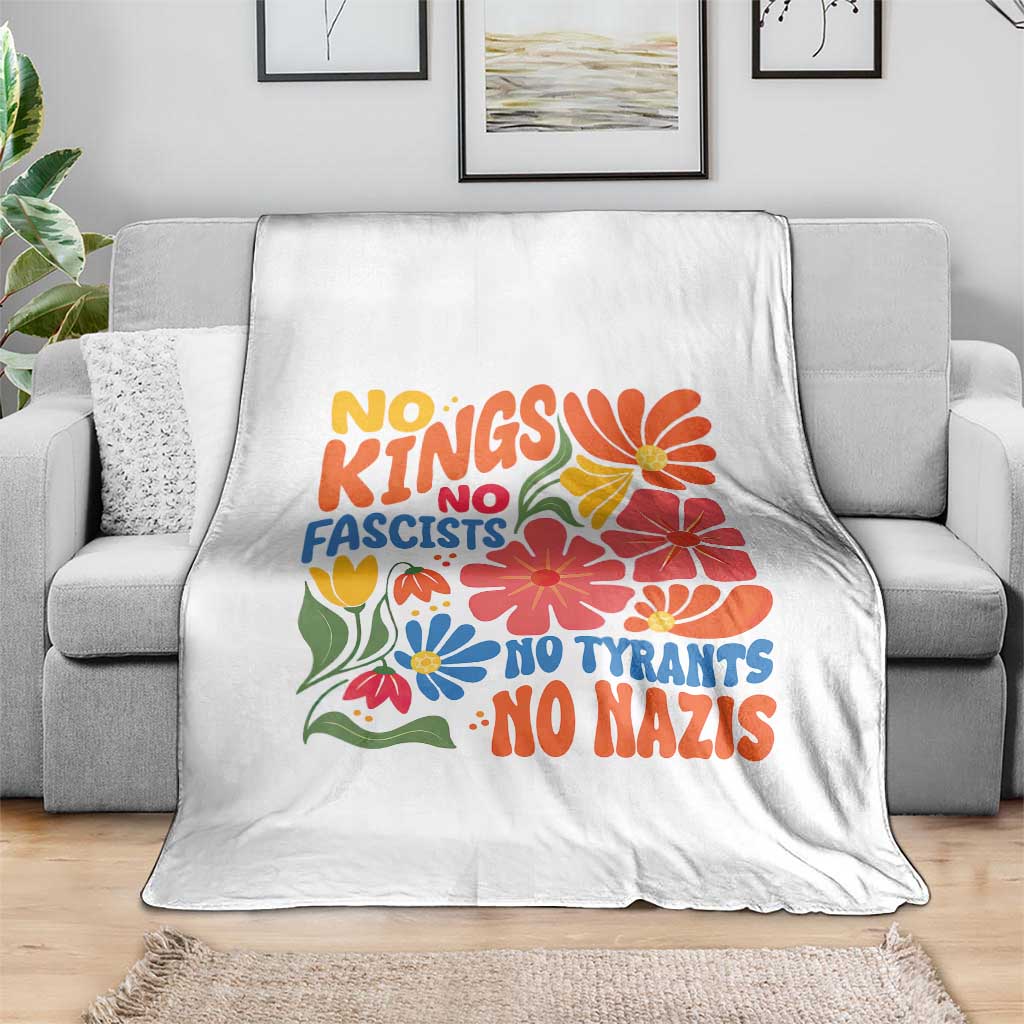 No Kings Wildflower Protest Throw Blanket No Fascists No Tyrants No Nazis