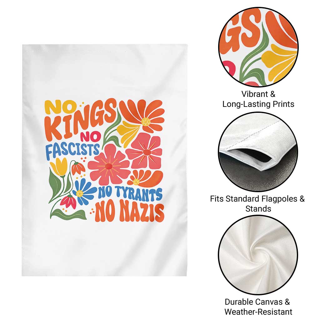 No Kings Wildflower Protest Garden Flag No Fascists No Tyrants No Nazis