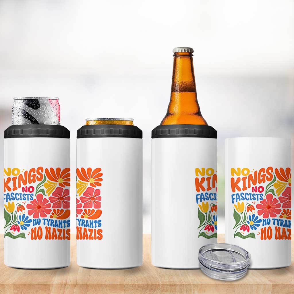 No Kings Wildflower Protest 4 in 1 Can Cooler Tumbler No Fascists No Tyrants No Nazis