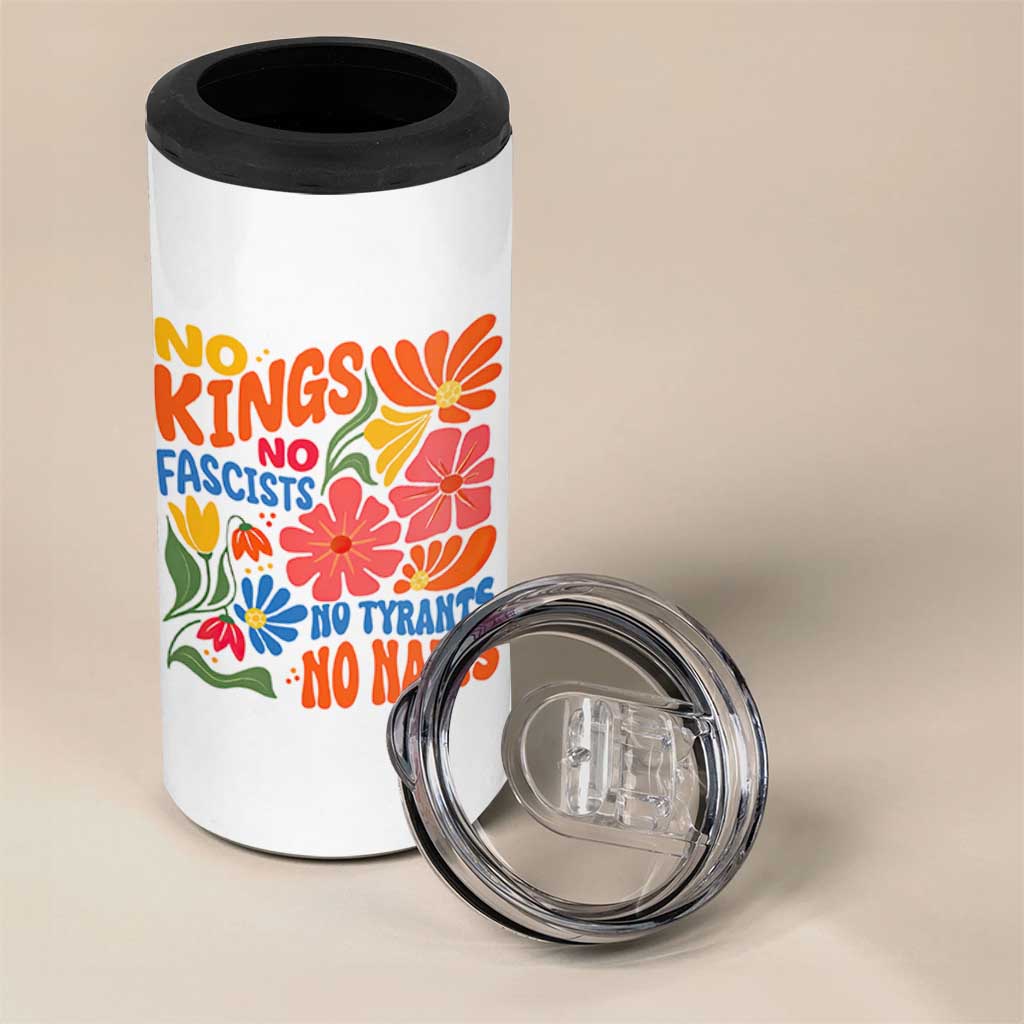 No Kings Wildflower Protest 4 in 1 Can Cooler Tumbler No Fascists No Tyrants No Nazis