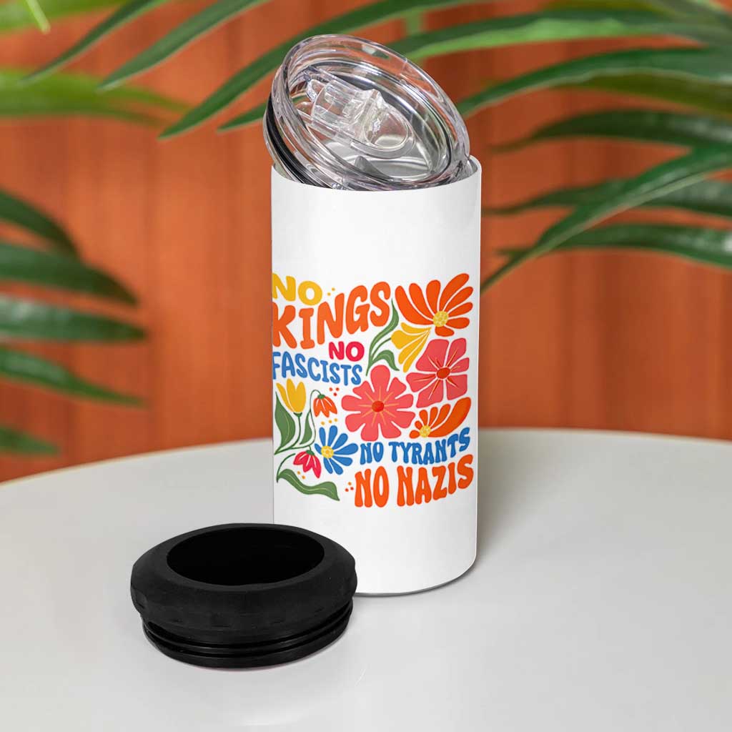 No Kings Wildflower Protest 4 in 1 Can Cooler Tumbler No Fascists No Tyrants No Nazis