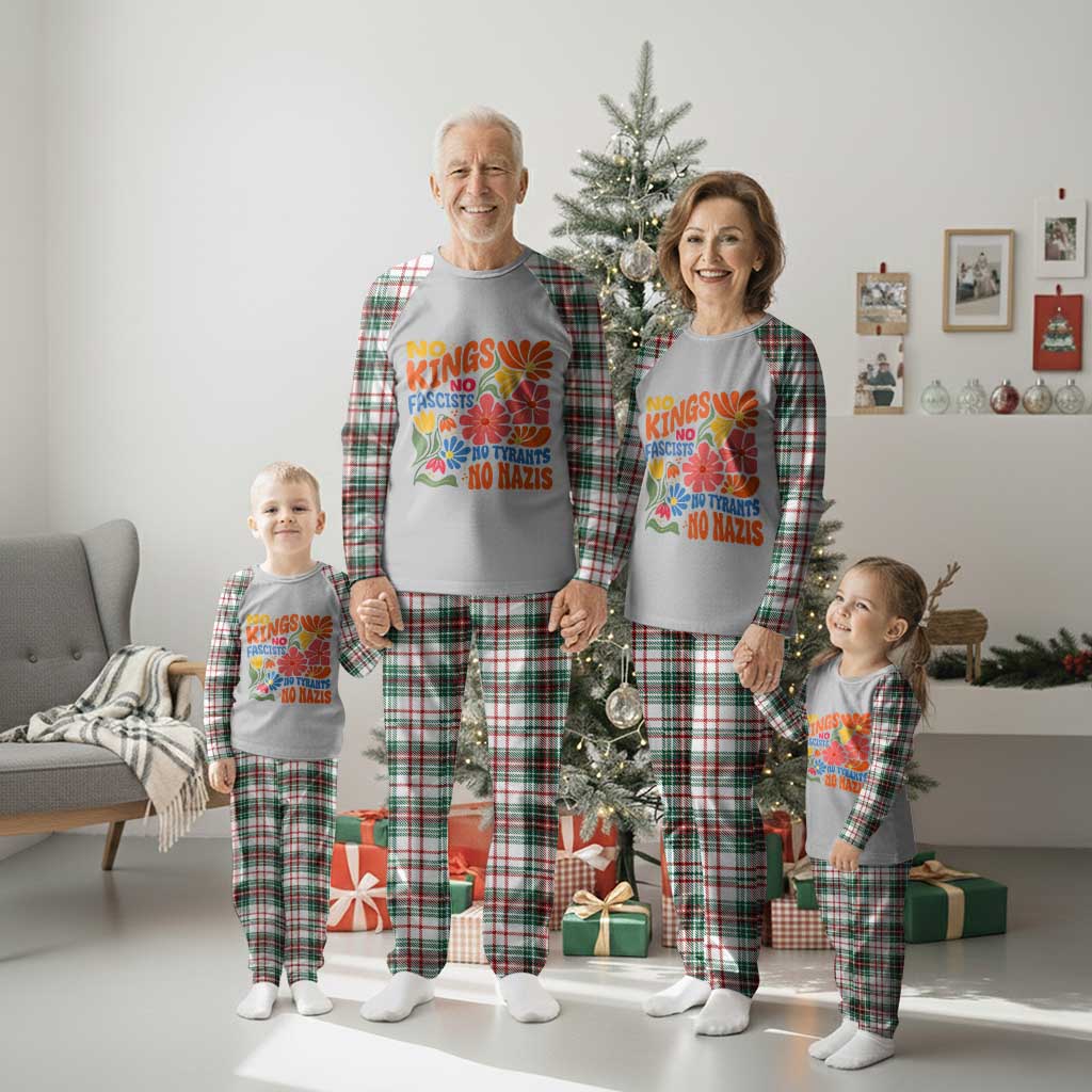 No Kings Wildflower Protest Plaid Pajama Set No Fascists No Tyrants No Nazis