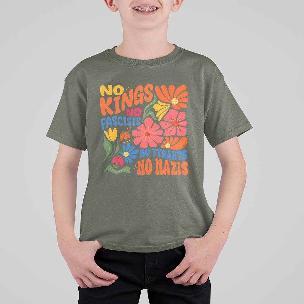 No Kings Wildflower Protest T Shirt For Kid No Fascists No Tyrants No Nazis